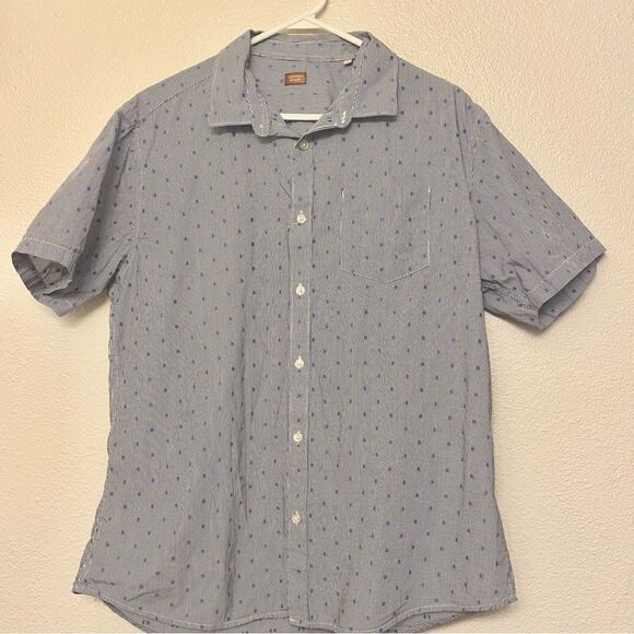 Common People short sleeve button down casual micro pinstripe Shirt prep mens L - Picture 2 of 8